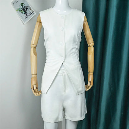 Women's Summer Denim Shorts Set Sleeveless Top & High Waist Shorts