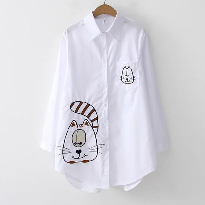 Elegant cotton blouse long sleeve white office shirt