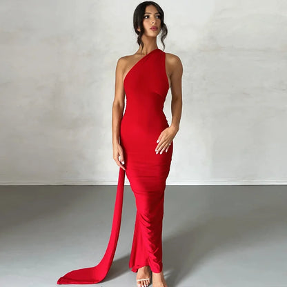 Hugcitar One Shoulder Backless Ruched Maxi Dress Women Y2K