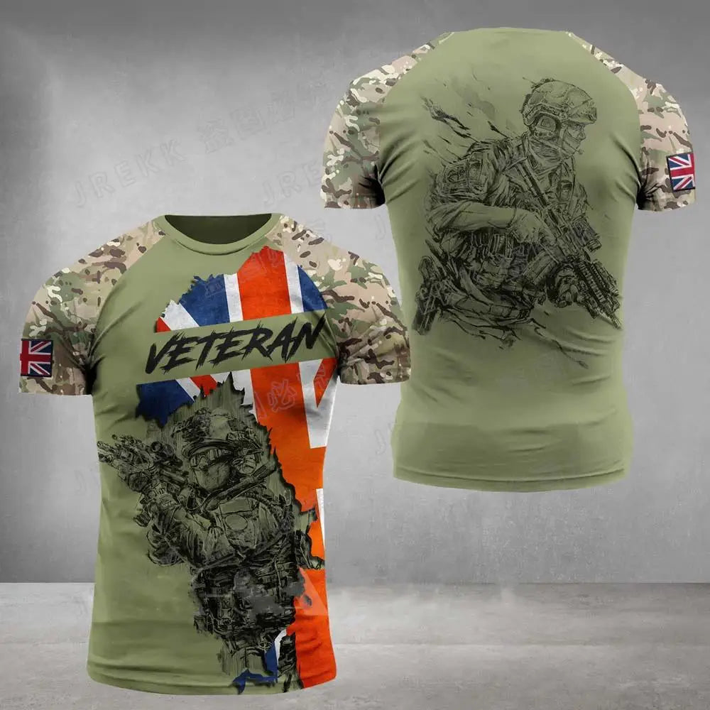 Men’s Summer 3D Camouflage British Flag Tee Fitness Casual Top
