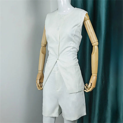 Women's Summer Denim Shorts Set Sleeveless Top & High Waist Shorts