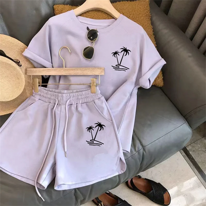 Women C Letter Tracksuit – Tee & Shorts Set