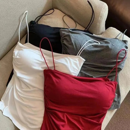 Women's Korean Summer Halter Tank Top with Built-In Bra