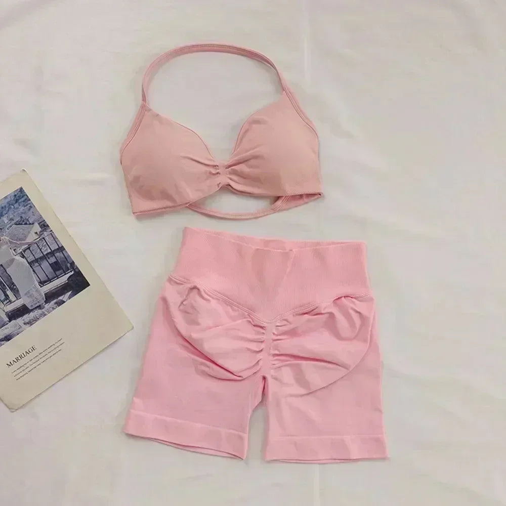 2PCS Women's Yoga Set – Bra & High Waist Shorts
