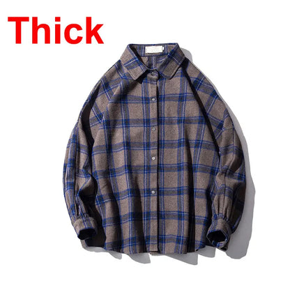 Vintage Korean Flannel Shirt Y2K Plaid Streetwear Winter
