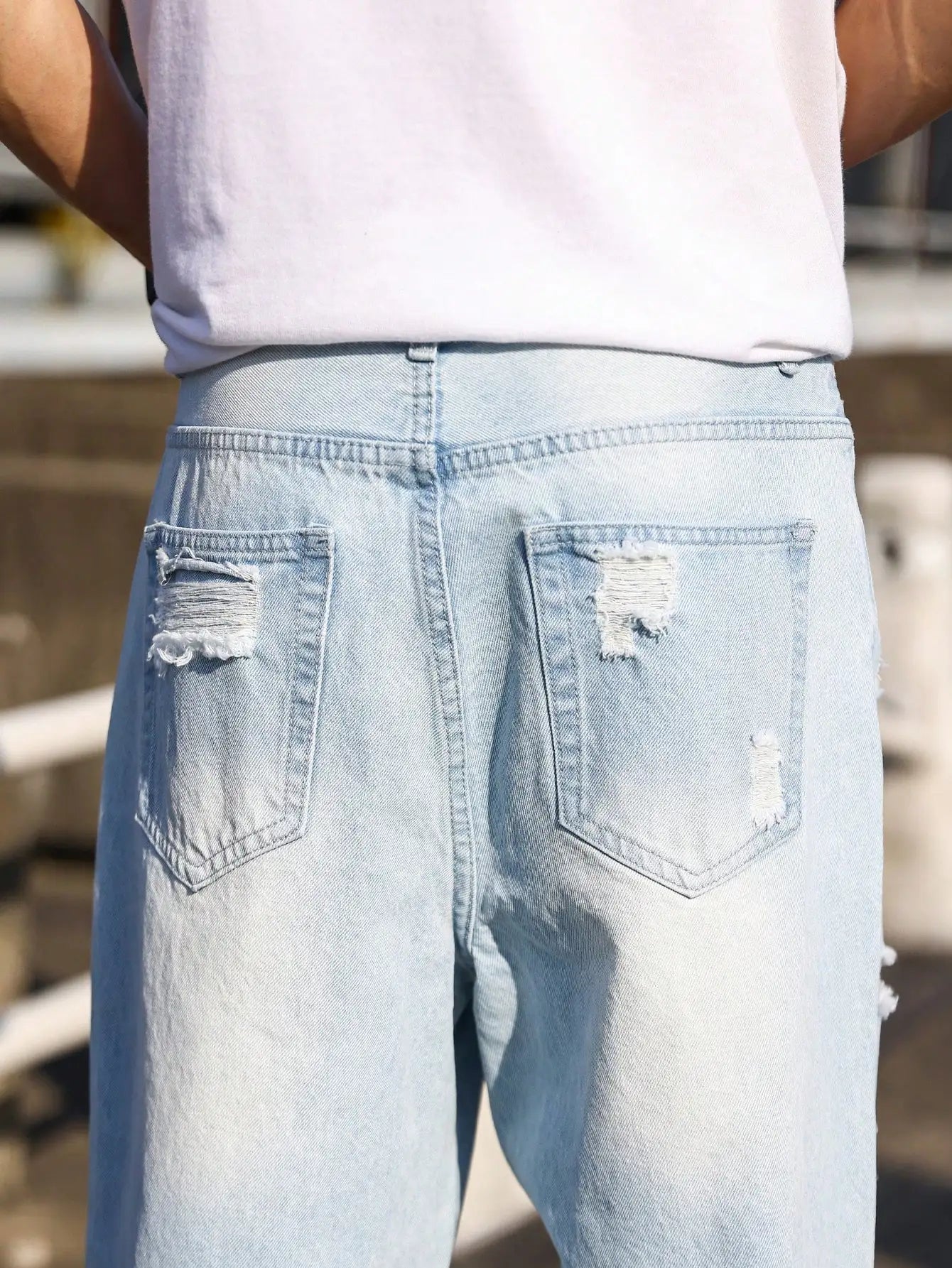 Men's Ripped Blue Loose Cropped Jeans – Autumn Harem Pants