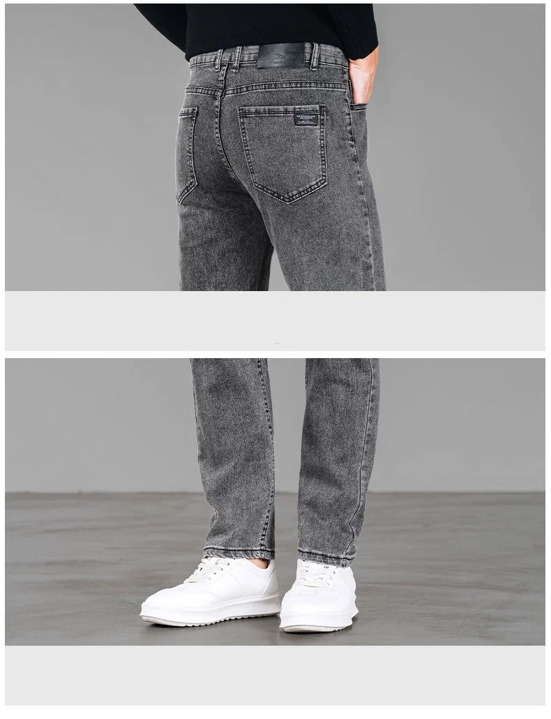 en’s winter fleece jeans, warm, loose straight fit casual and versatile