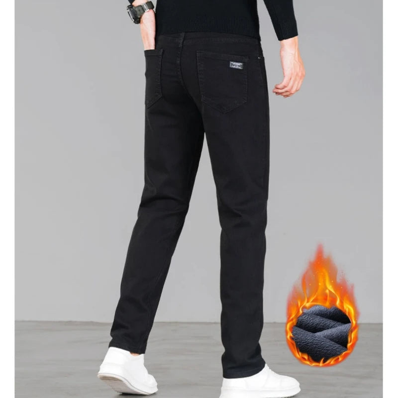 en’s winter fleece jeans, warm, loose straight fit casual and versatile