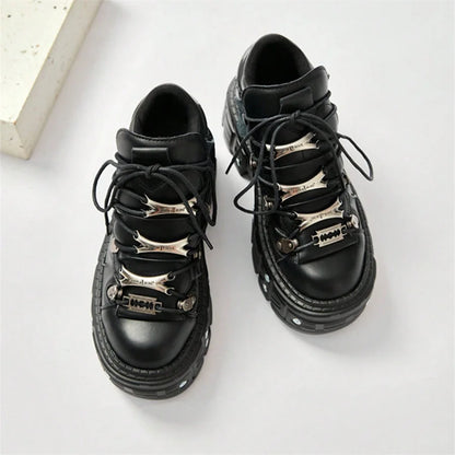Punk Gothic Women Black Platform Lace-up Ankle Boots