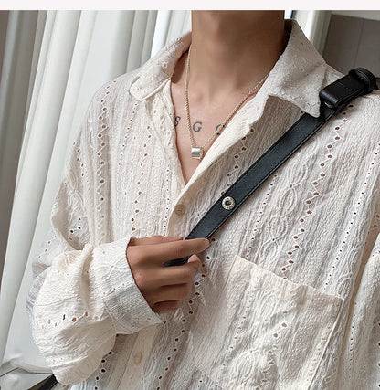 Men’s apricot mesh shirt, sexy summer fashion