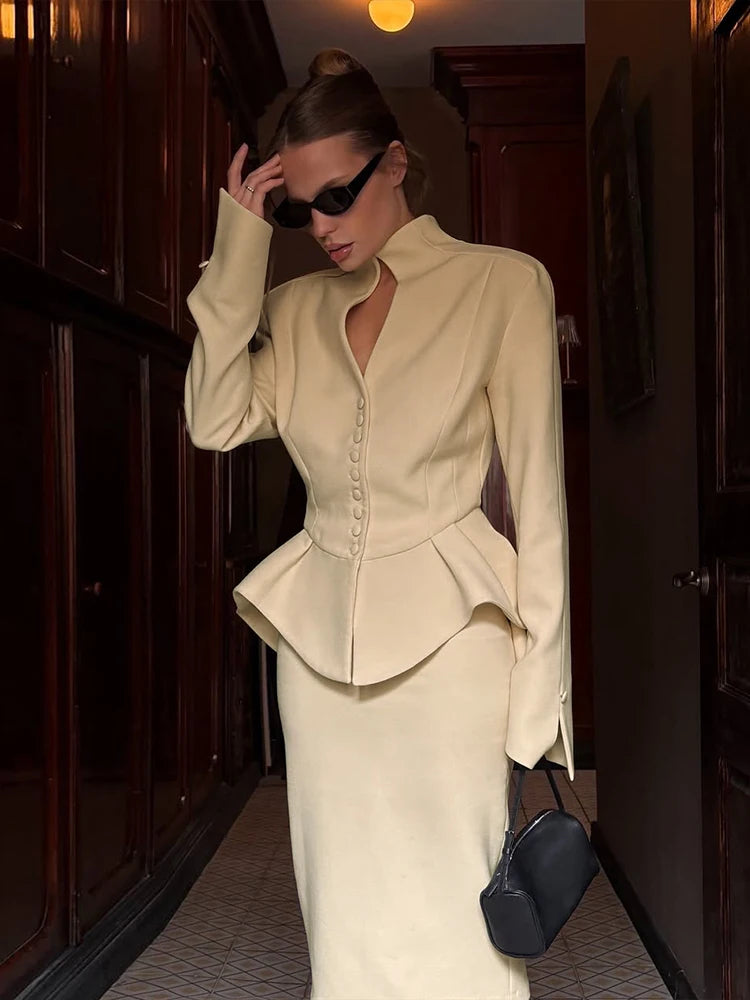 Weird Puss Women's 2-Piece Ruffled Jacket & Skirt