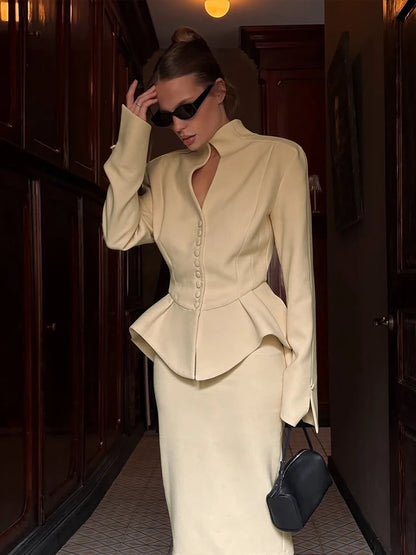 Weird Puss Women's 2-Piece Ruffled Jacket & Skirt