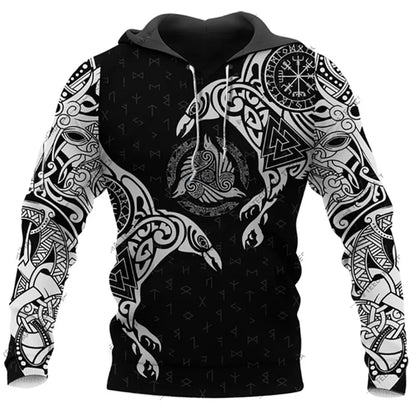 Men's 3D Wolf & Dragon Tattoo Hoodie  Retro Vintage Unisex Sweatshirt