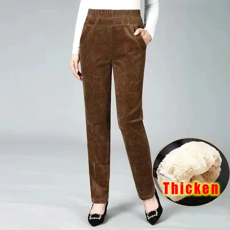 Cozy high-waist corduroy pants for winter