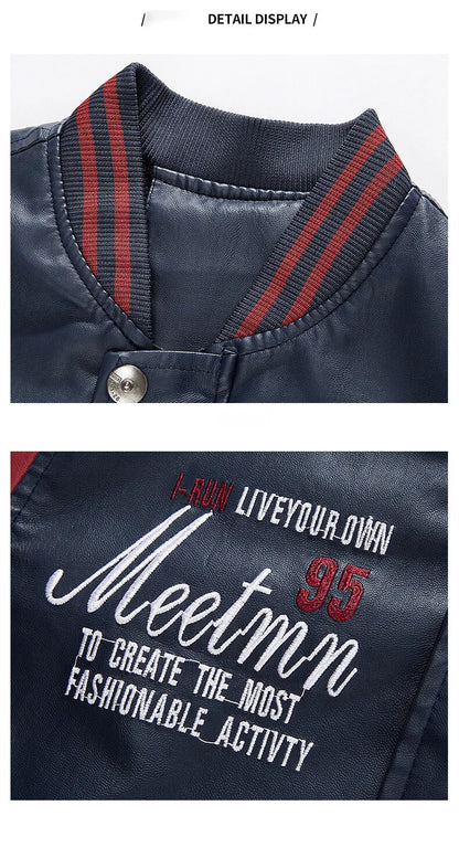 Men's PU Leather Motorcycle Jacket – Casual Pilot, Color Block