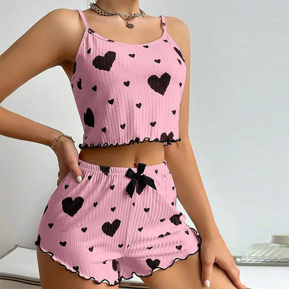 Women's 2PCS Pajamas Set – Soft Tank & Shorts, Love Print