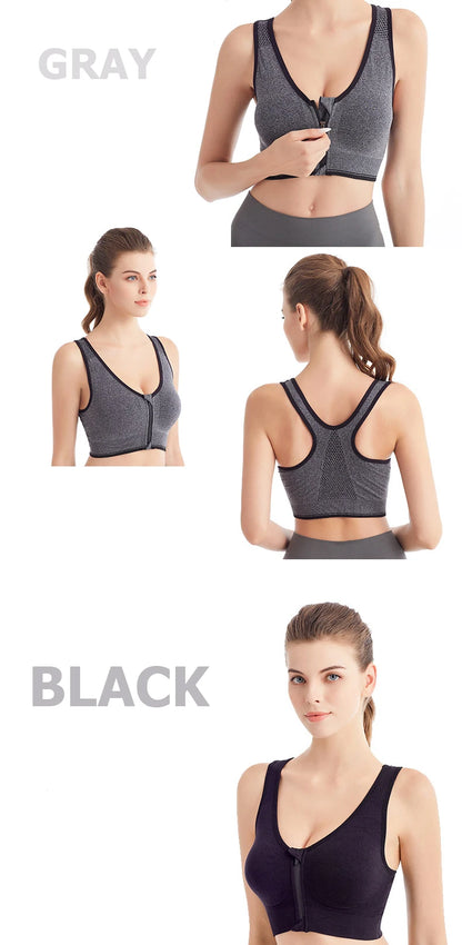 Women's Front-Zip Sports Bra Shockproof Breathable Seamless