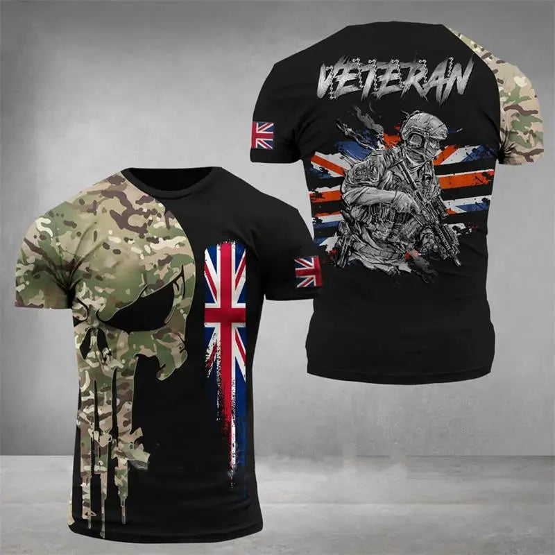 Men’s Summer 3D Camouflage British Flag Tee Fitness Casual Top