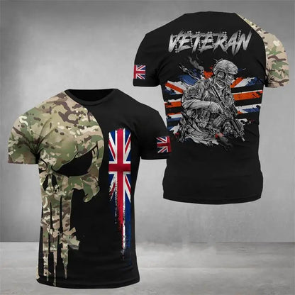 Men’s Summer 3D Camouflage British Flag Tee Fitness Casual Top