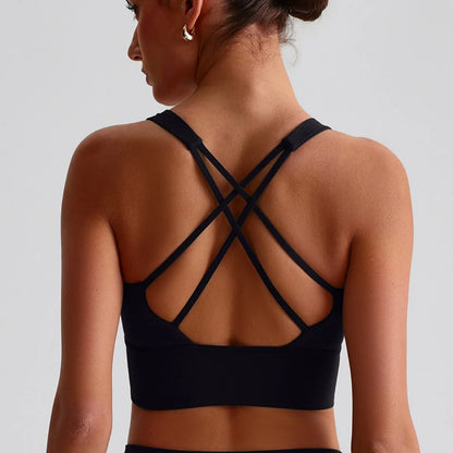 Soft solid yoga bra, shockproof, cross-back fitness top