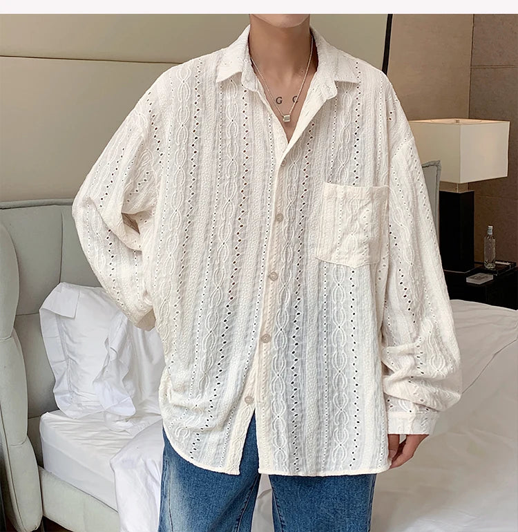 Men’s apricot mesh shirt, sexy summer fashion