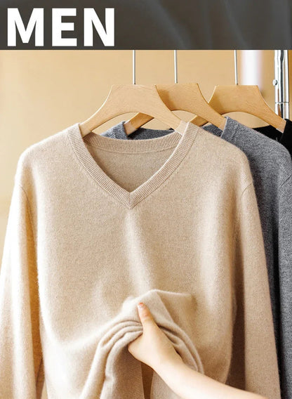 Premium wool V-neck men's sweater soft warm stylish