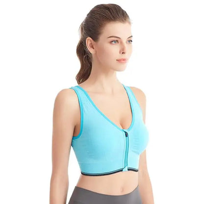 Women's Front-Zip Sports Bra Shockproof Breathable Seamless