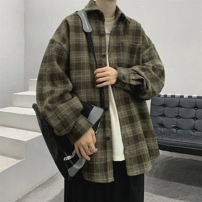 Vintage Korean Flannel Shirt Y2K Plaid Streetwear Winter