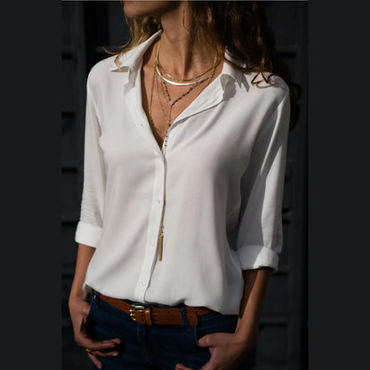 Vintage Autumn Women’s Shirt Polo Collar Loose Blouse