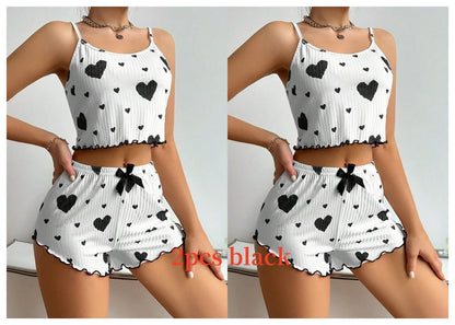 Women's 2PCS Pajamas Set – Soft Tank & Shorts, Love Print