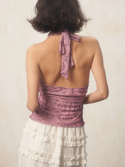 Karrcat Y2K Purple Halter Top – Harajuku Flower Print