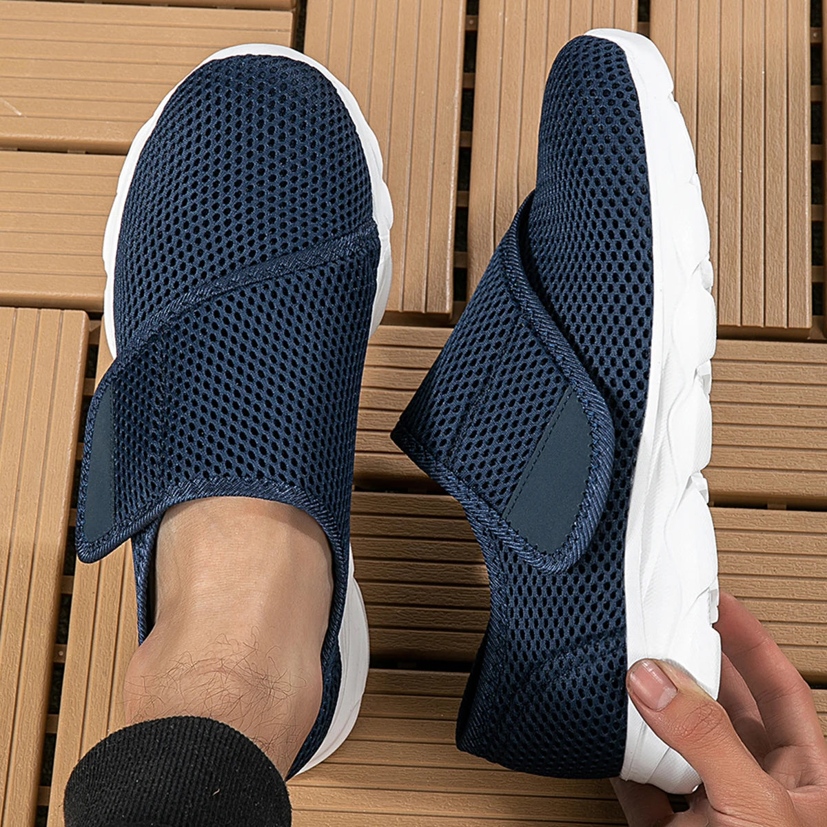 Comfortable diabetic walking shoes designed for swollen, wide feet