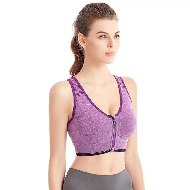 Women's Front-Zip Sports Bra Shockproof Breathable Seamless