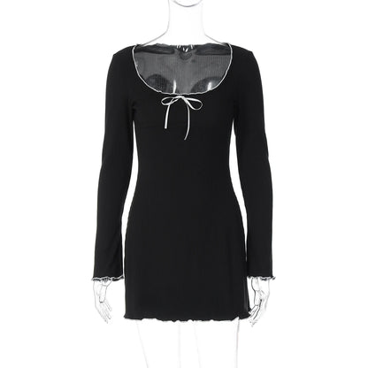 Dulzura Women’s Autumn Mini Dress – O-Neck, Long Sleeve, Ruffle Patchwork