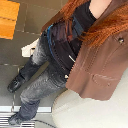 Vintage Low Waist Flare Jeans Korean Grunge Streetwear Denim