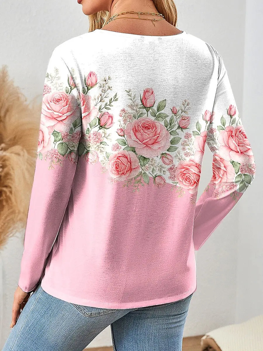 Women's Casual Floral Long Sleeve O-neck Top
