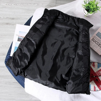 Men White Slim Vest Jacket Stand Collar Puffer Waistcoat