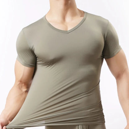 Men's Ice Silk Mesh See-Through Undershirt Sexy Fitness Tee