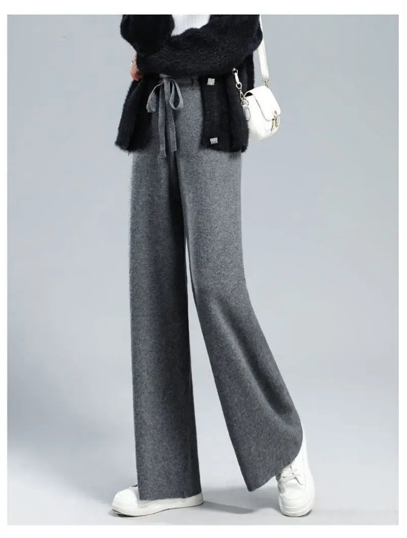 Thick Warm Knit High Waist Straight Women's Pants