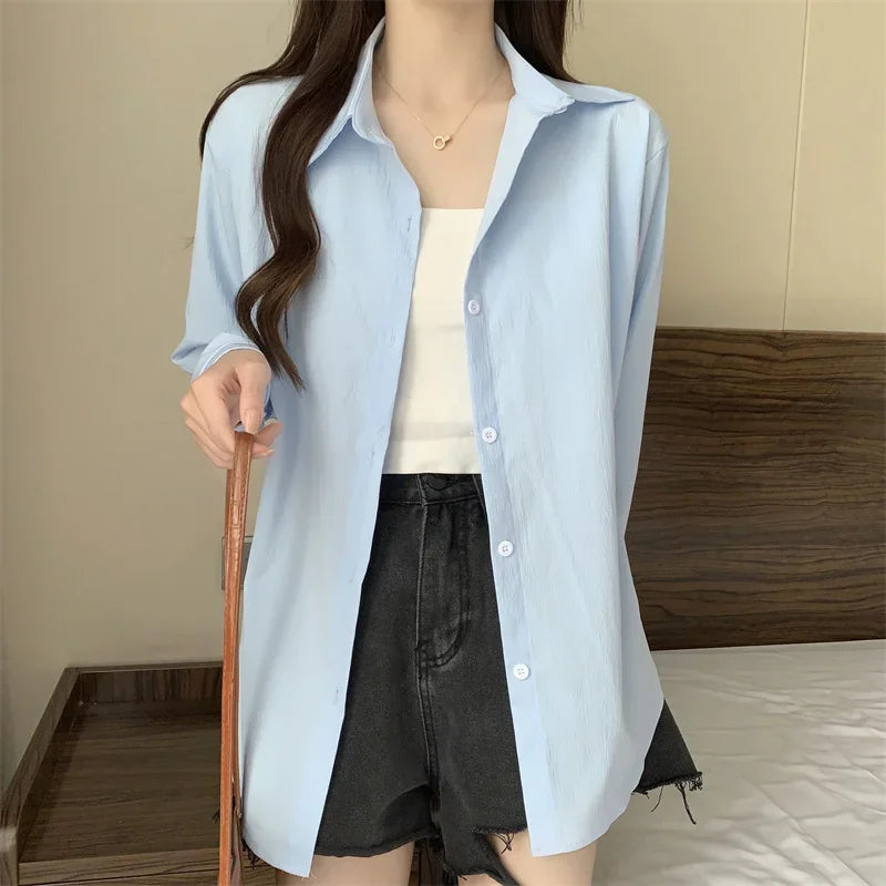 White Button Down Shirt Women Classic Long Sleeve Chic Top